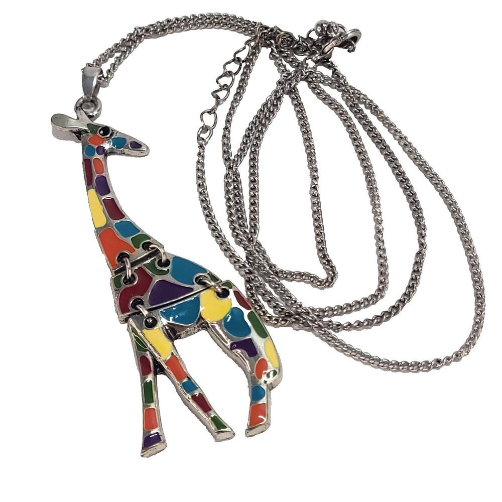 Colorful Enamel 3" GIRAFFE pendant Necklace Safari Zoo Teacher Core 32" Chain